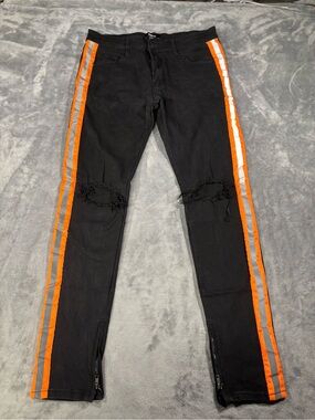 Black NovaMen’s Skinny Jeans with Orange Reflective Side Stripes
